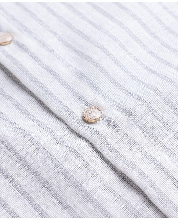 Babyhug 100% Cotton Woven Full Sleeves Striped Yarn Dyed Kurta & Pyjama Set - White & Grey