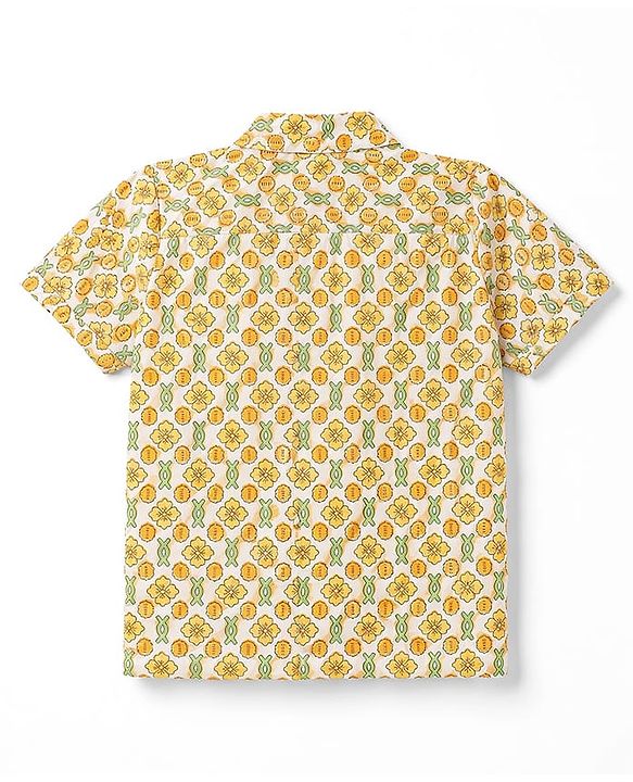 Babyhug 100% Cotton Cambric Woven Half Sleeves Floral Printed Shirt - Yellow