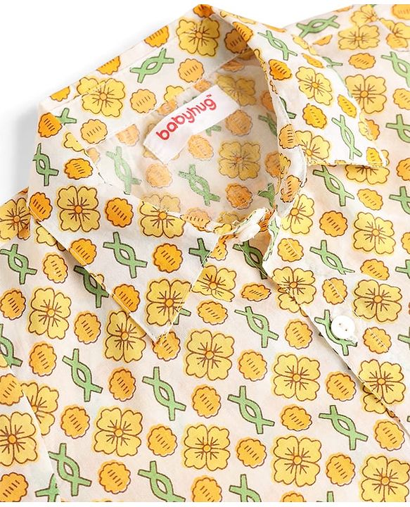 Babyhug 100% Cotton Cambric Woven Half Sleeves Floral Printed Shirt - Yellow