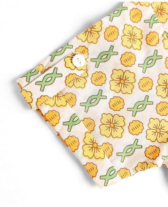 Babyhug 100% Cotton Cambric Woven Half Sleeves Floral Printed Shirt - Yellow