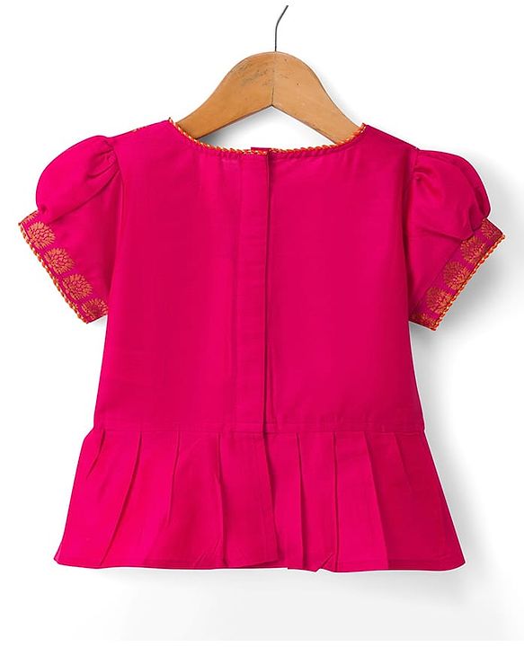 Babyhug Brocade Woven Short Sleeves Sequinned Choli Lahenga Set - Dark Pink & Orange