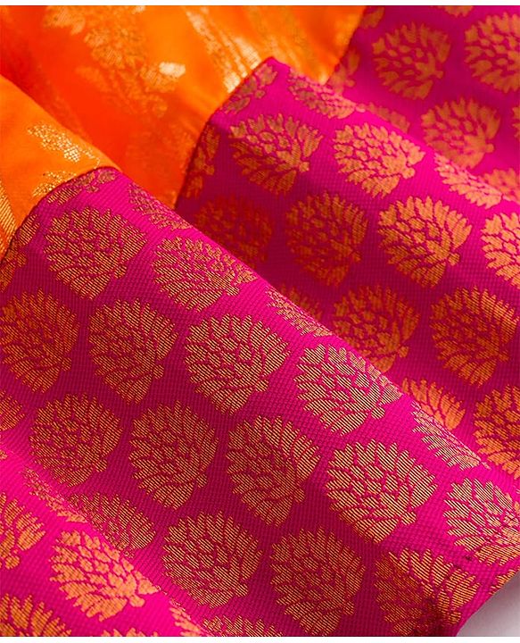 Babyhug Brocade Woven Short Sleeves Sequinned Choli Lahenga Set - Dark Pink & Orange