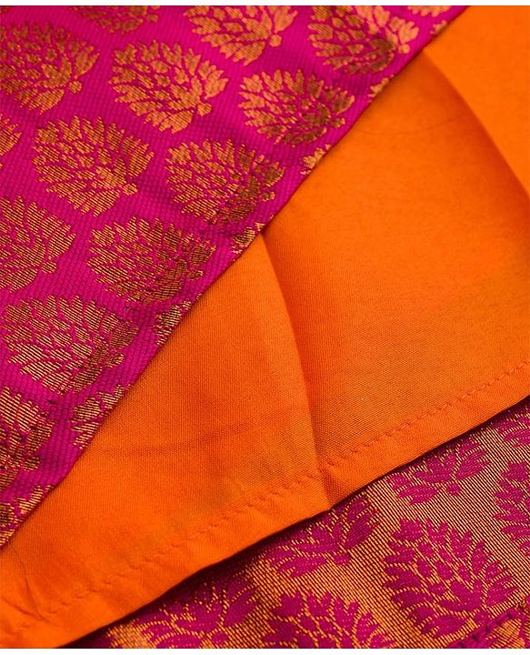 Babyhug Brocade Woven Short Sleeves Sequinned Choli Lahenga Set - Dark Pink & Orange