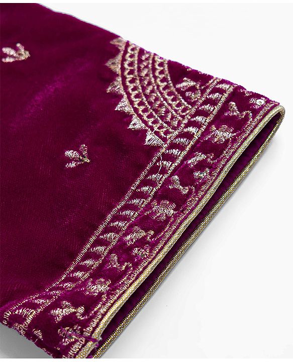 Babyhug Chanderi Woven Three Fourth Sleeves Floral Embroidered Kurti Salwar Set with Dupatta - Wine