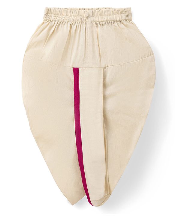 Babyhug Woven Full Sleeves Solid Colour Dhoti Kurta Set With Foil Printed Jacket - Beige & Dark Pink
