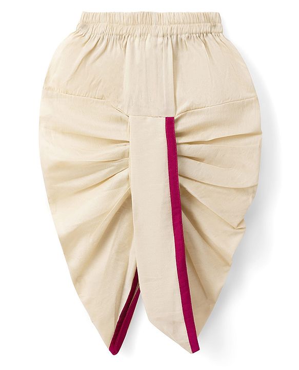 Babyhug Woven Full Sleeves Solid Colour Dhoti Kurta Set With Foil Printed Jacket - Beige & Dark Pink