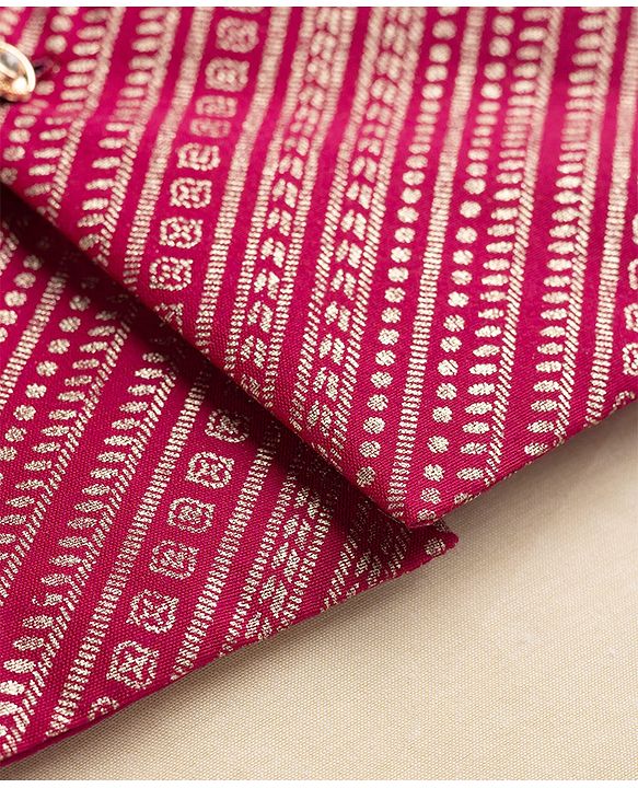 Babyhug Woven Full Sleeves Solid Colour Dhoti Kurta Set With Foil Printed Jacket - Beige & Dark Pink