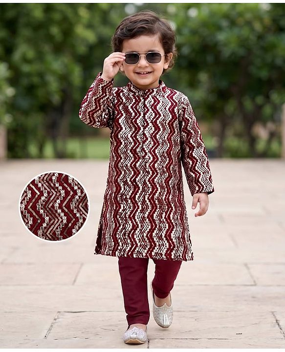 Babyhug Georgette Woven Full Sleeves Sequinned Chevron Designed  Kurta Pajama Set -  Maroon