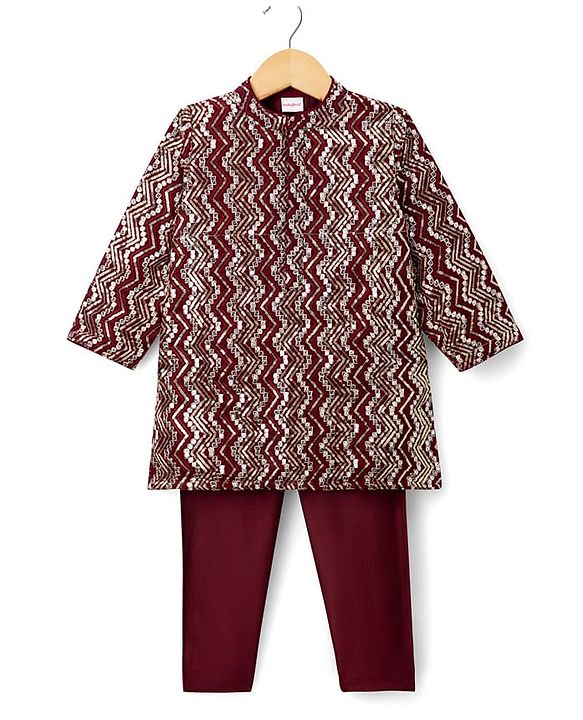 Babyhug Georgette Woven Full Sleeves Sequinned Chevron Designed  Kurta Pajama Set -  Maroon