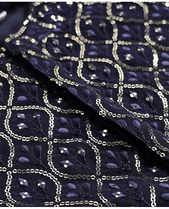 Babyhug Georgett Woven Full Sleeves Embroidered Kurta Pyjama Set With Sequin Detailing - Navy Blue