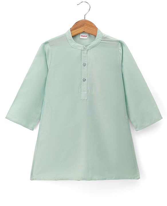 Babyhug Cotton Blend Woven Full Sleeves Boyssolid Dhoti Kurta Set With Jungle Safari Theme Embroidered Jacket - Light Green