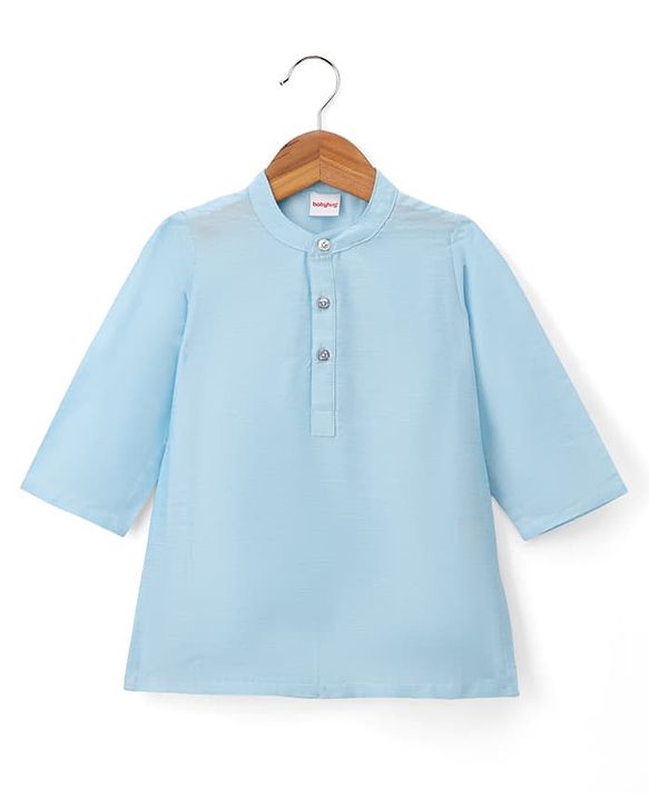 Babyhug Cotton Blend Woven Full Sleeves Boyssolid Dhoti Kurta Set With Embroidered Jacket - Light Blue