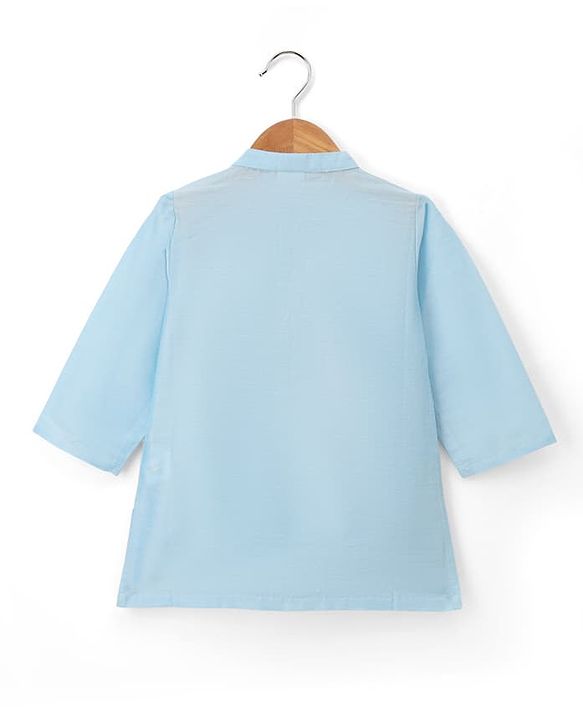 Babyhug Cotton Blend Woven Full Sleeves Boyssolid Dhoti Kurta Set With Embroidered Jacket - Light Blue
