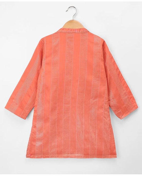 Babyhug Cotton Blend Woven Full Sleeves Dobby Dhoti Kurta Set With Zari Work - Orange