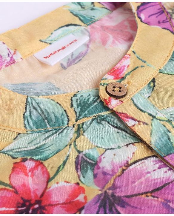 Babyhug Cambric Woven Full Sleeves Floral Printed Kurta & Dhoti Set - Yellow