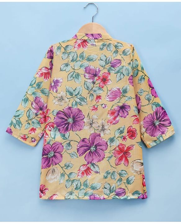 Babyhug Cambric Woven Full Sleeves Floral Printed Kurta & Dhoti Set - Yellow
