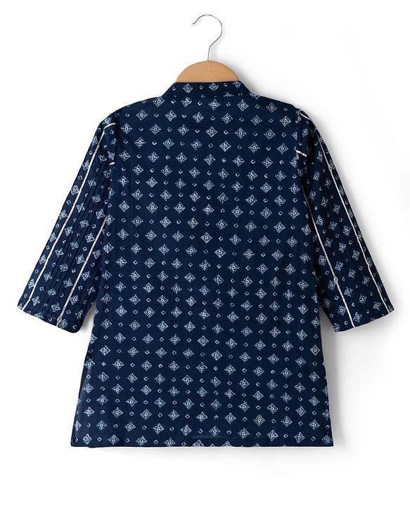 Babyhug 100% Cotton Cambric Woven Full Sleeves Pintucked Floral Printed Kurta Dhoti Set - Blue
