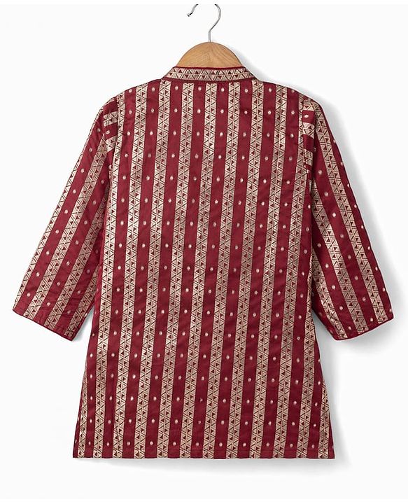 Babyhug Brocade Woven Full Sleeves Striped & Foil Printed Kurta & Dhoti Set - Maroon