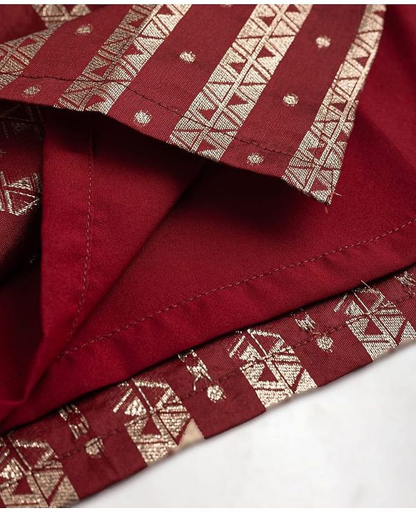 Babyhug Brocade Woven Full Sleeves Striped & Foil Printed Kurta & Dhoti Set - Maroon