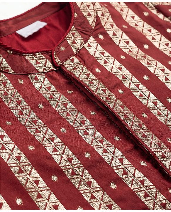 Babyhug Brocade Woven Full Sleeves Striped & Foil Printed Kurta & Dhoti Set - Maroon