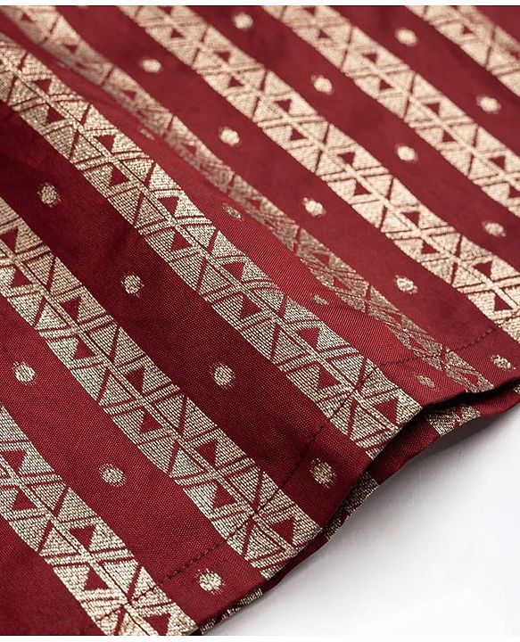 Babyhug Brocade Woven Full Sleeves Striped & Foil Printed Kurta & Dhoti Set - Maroon