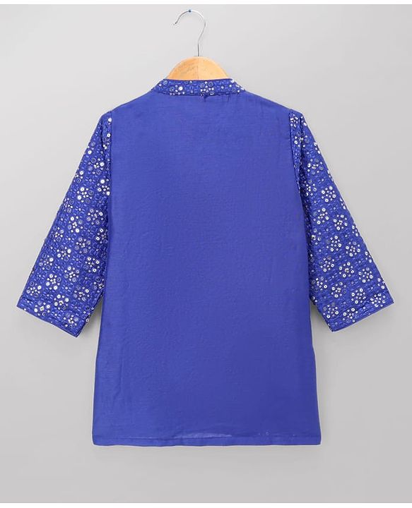 Babyhug Georgette Woven Full Sleeves Embroidered & Sequinned Dhoti Kurta Set - Blue