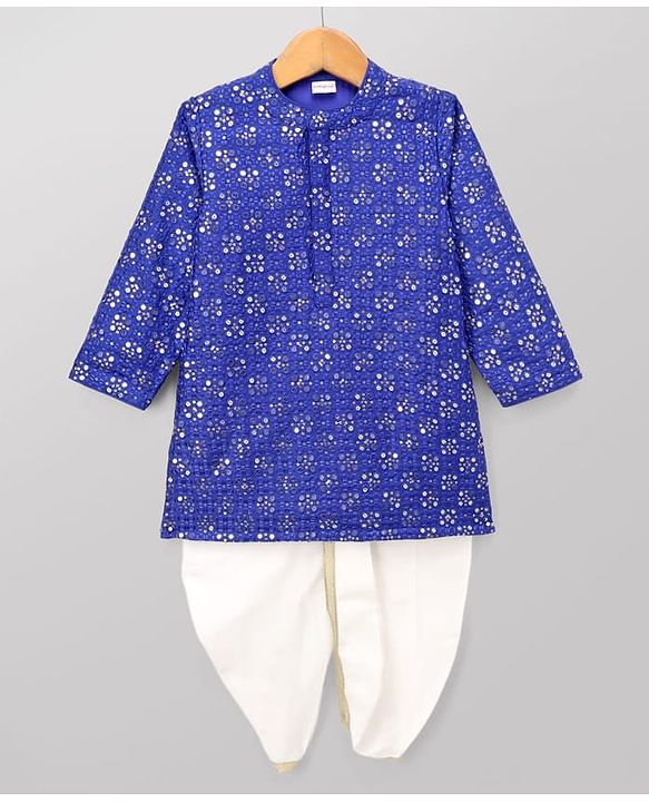 Babyhug Georgette Woven Full Sleeves Embroidered & Sequinned Dhoti Kurta Set - Blue
