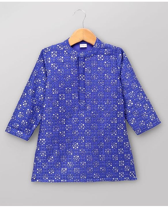 Babyhug Georgette Woven Full Sleeves Embroidered & Sequinned Dhoti Kurta Set - Blue
