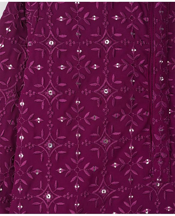 Babyhug Georgette Woven Full Sleeves Floral Embroidered & Sequinned Kurta Pajama Set - Wine