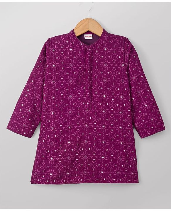 Babyhug Georgette Woven Full Sleeves Floral Embroidered & Sequinned Kurta Pajama Set - Wine