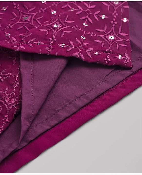 Babyhug Georgette Woven Full Sleeves Floral Embroidered & Sequinned Kurta Pajama Set - Wine