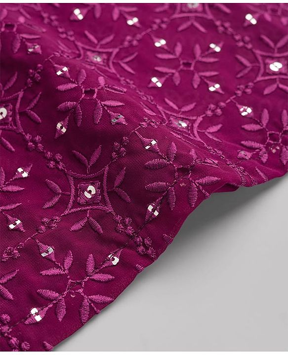 Babyhug Georgette Woven Full Sleeves Floral Embroidered & Sequinned Kurta Pajama Set - Wine