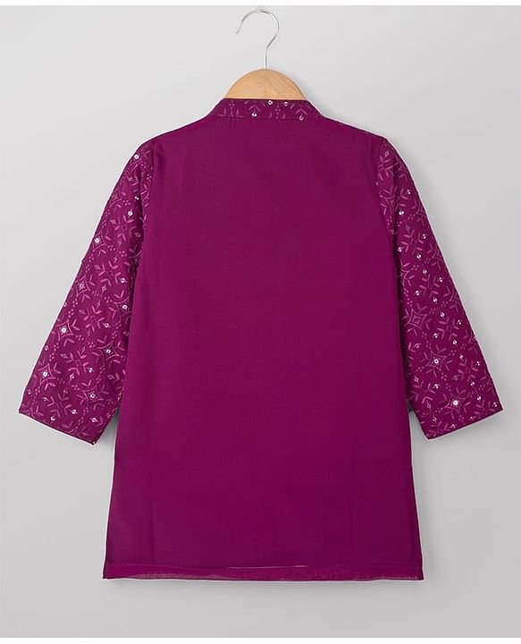 Babyhug Georgette Woven Full Sleeves Floral Embroidered & Sequinned Kurta Pajama Set - Wine