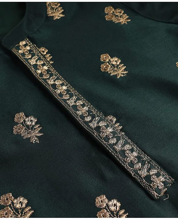 Babyhug Chanderi Woven Full Sleeves Floral Embroidered Kurta Pajama Set - Dark Green