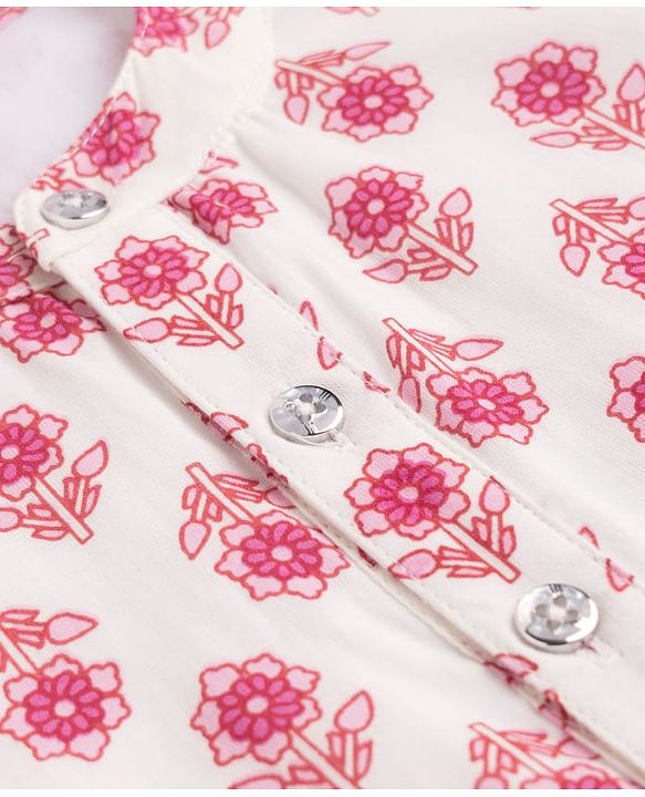 Babyhug 100% Cotton Cambric Woven Full Sleeves Floral Printed Kurta & Dhoti Set - White