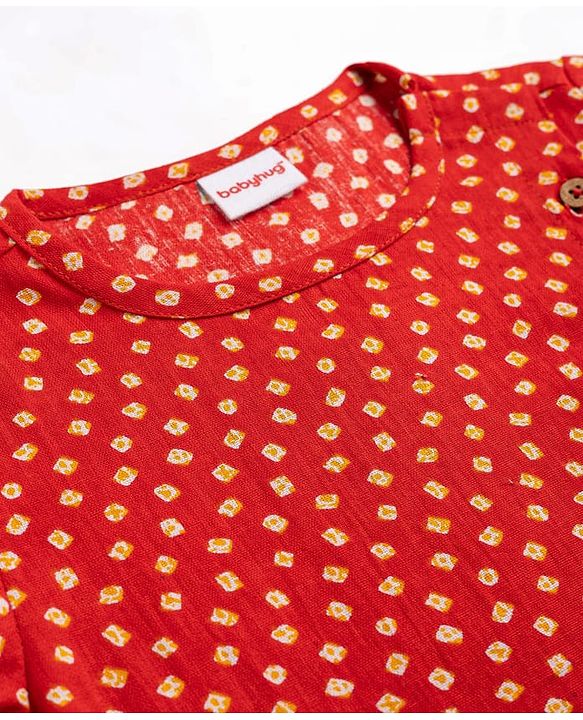 Babyhug 100% Cotton Cambric Woven Full Sleeves Jamna Kurta Dhoti Set - Red
