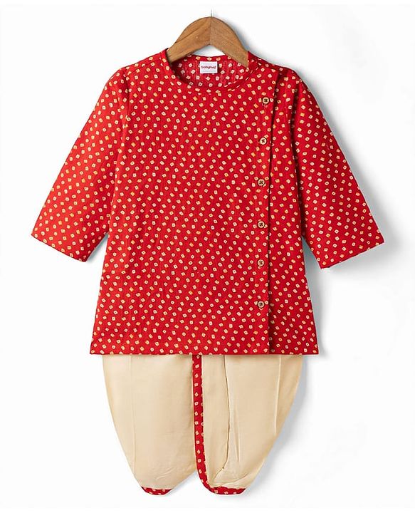 Babyhug 100% Cotton Cambric Woven Full Sleeves Jamna Kurta Dhoti Set - Red
