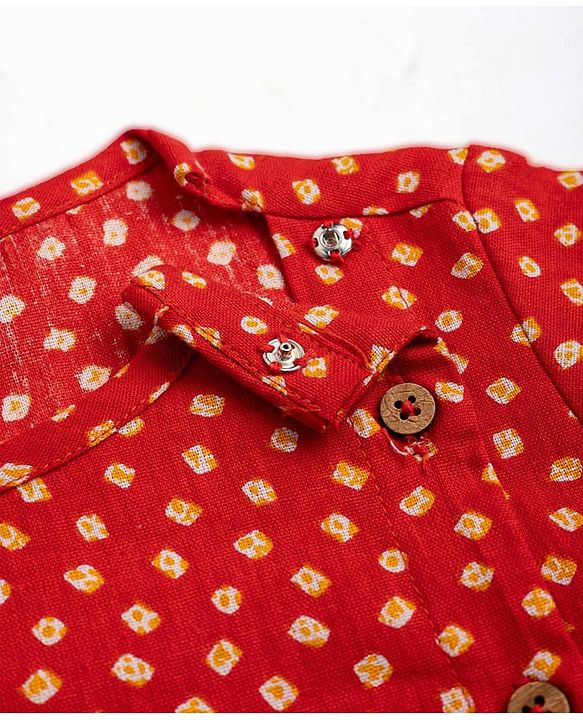 Babyhug 100% Cotton Cambric Woven Full Sleeves Jamna Kurta Dhoti Set - Red