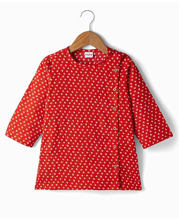Babyhug 100% Cotton Cambric Woven Full Sleeves Jamna Kurta Dhoti Set - Red