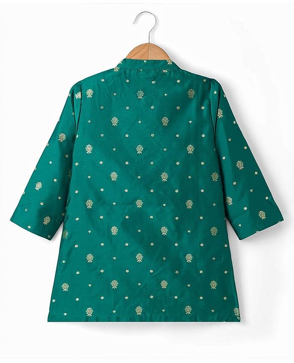 Babyhug Brocade Woven Full Sleeves Floral Embroidered Kurta Dhoti Set - Teal Blue