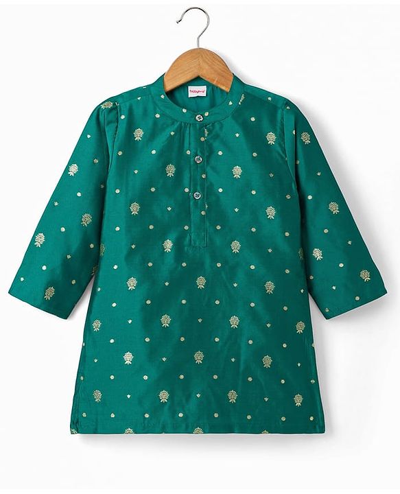 Babyhug Brocade Woven Full Sleeves Floral Embroidered Kurta Dhoti Set - Teal Blue