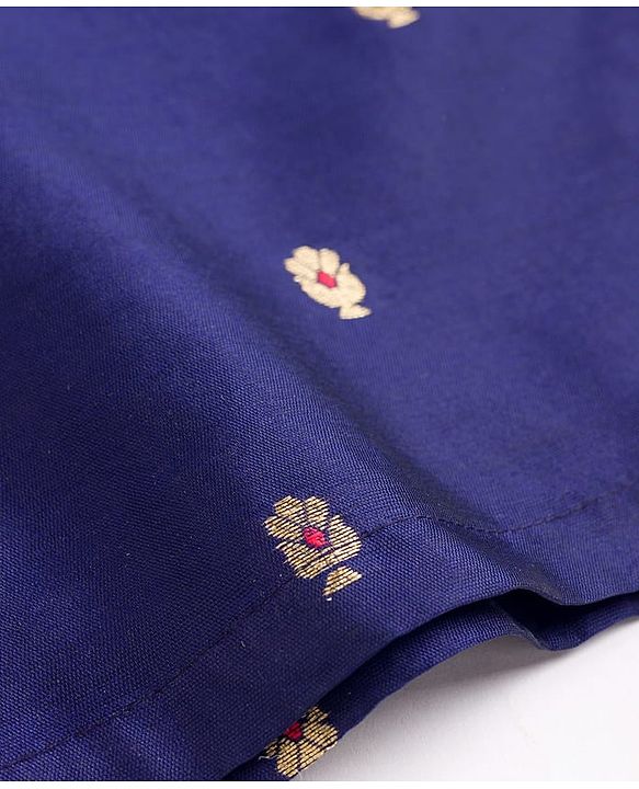 Babyhug Brocade Woven Full Sleeves Kurta Pajama Set with Floral Embroidery - Navy Blue