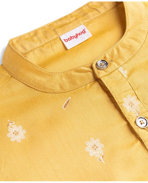 Babyhug Woven Full Sleeves Floral Embroidered Kurta Dhoti Set - Yellow