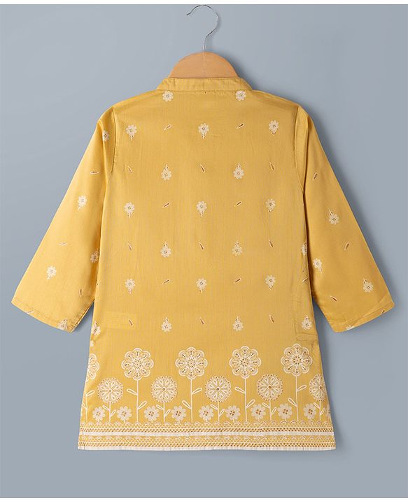 Babyhug Woven Full Sleeves Floral Embroidered Kurta Dhoti Set - Yellow