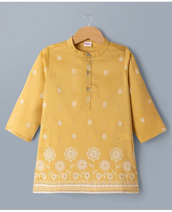 Babyhug Woven Full Sleeves Floral Embroidered Kurta Dhoti Set - Yellow