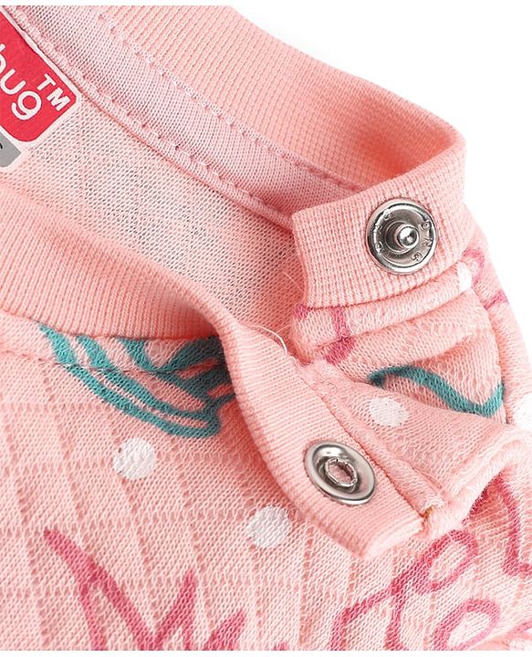 Babyhug Cotton Knit Full Sleeves Quilted Co-Ords T-Shirt & Pyjama Winter Wear Night Suit with Crown Print - Pink