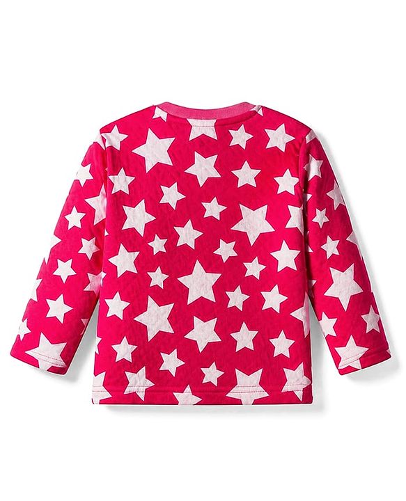 Babyhug Cotton Knit Full Sleeves Quilted Co-Ords T-Shirt & Pyjama Winter Wear Night Suit with Star Print - Red