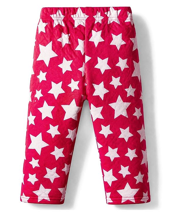 Babyhug Cotton Knit Full Sleeves Quilted Co-Ords T-Shirt & Pyjama Winter Wear Night Suit with Star Print - Red