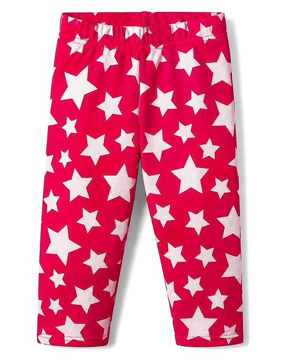 Babyhug Cotton Knit Full Sleeves Quilted Co-Ords T-Shirt & Pyjama Winter Wear Night Suit with Star Print - Red