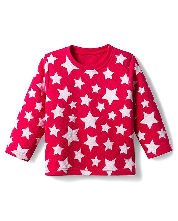 Babyhug Cotton Knit Full Sleeves Quilted Co-Ords T-Shirt & Pyjama Winter Wear Night Suit with Star Print - Red